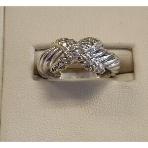 David Yurman Sterling Silver 18k Gold X Crossover Cable Diamond Ring Size 5